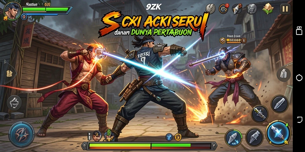 Tangkapan layar menunjukkan pertarungan epik dalam permainan Action.