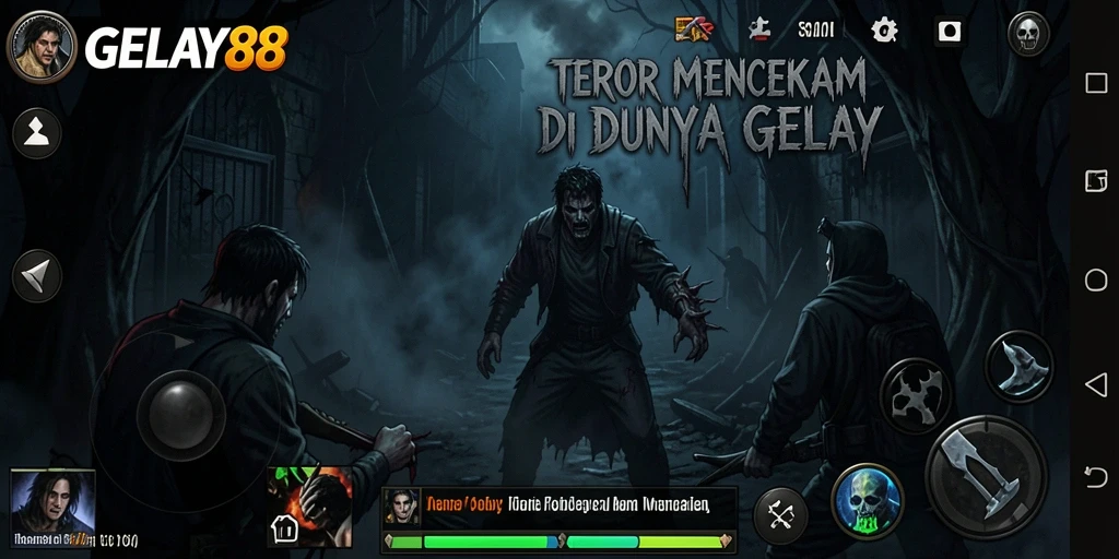 Tampilan gameplay mencekam di <strong>GELAY88</strong> dengan suasana horror yang kental.