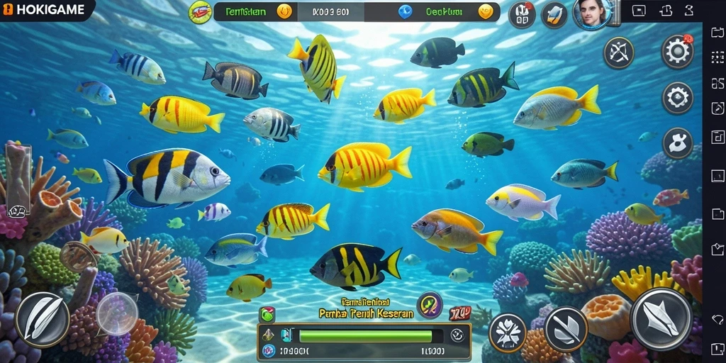 Screenshot gameplay HOKIGAME menampilkan aksi tembak ikan yang mengasyikkan.