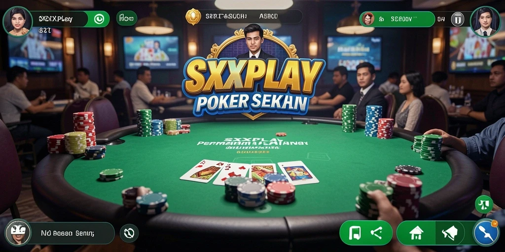 Screenshot gameplay SXXPLAY menampilkan suasana permainan poker yang mendebarkan.