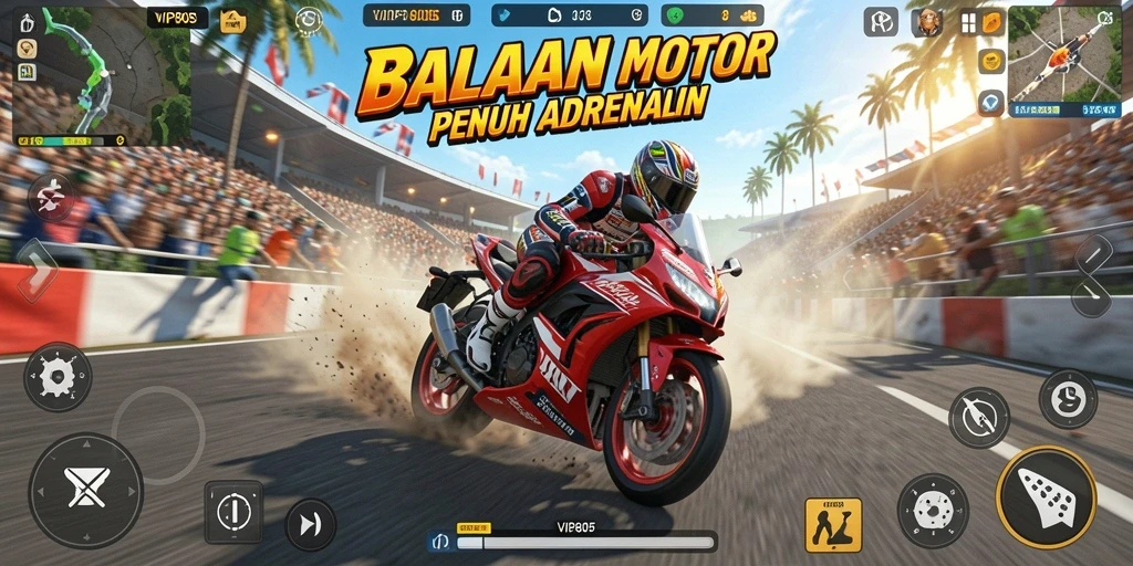 Tampilan seru dan mendebarkan dari gameplay balapan motor VIP805.